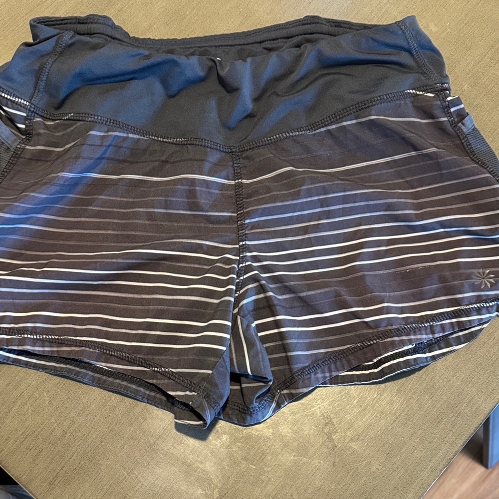 Athleta Black and White Striped Athletic Shorts